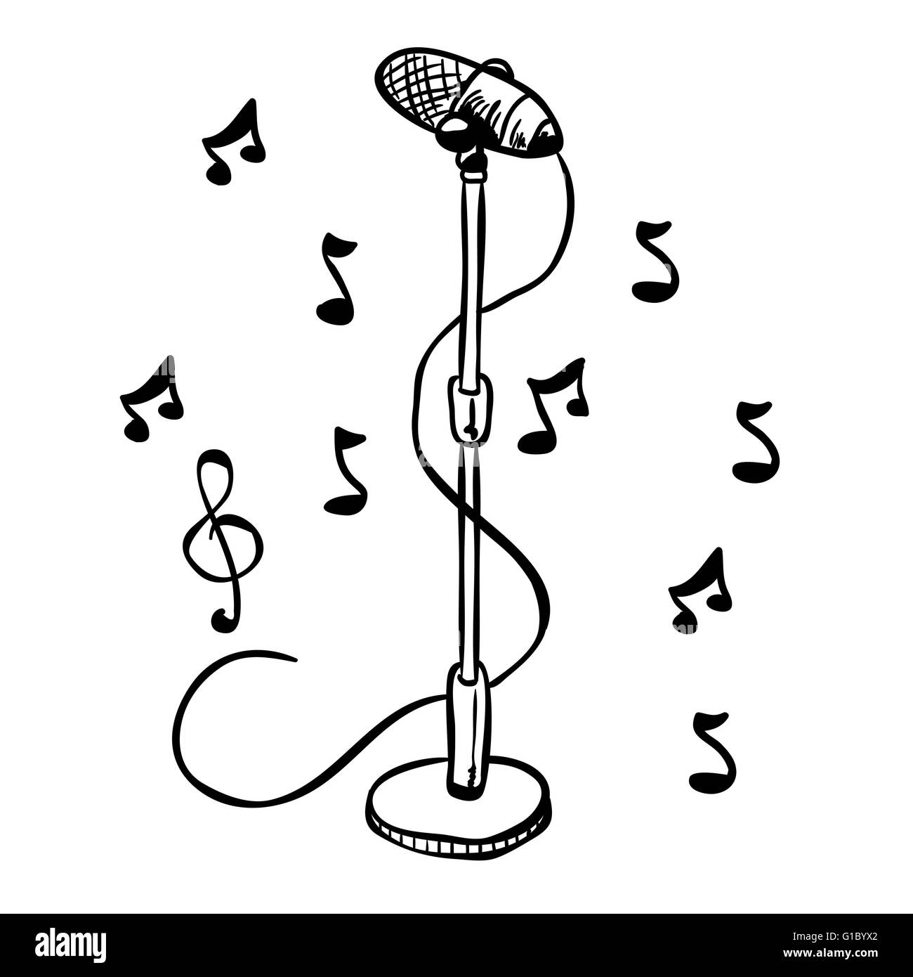 simple black and white microphone on a stand cartoon Stock Vector Image