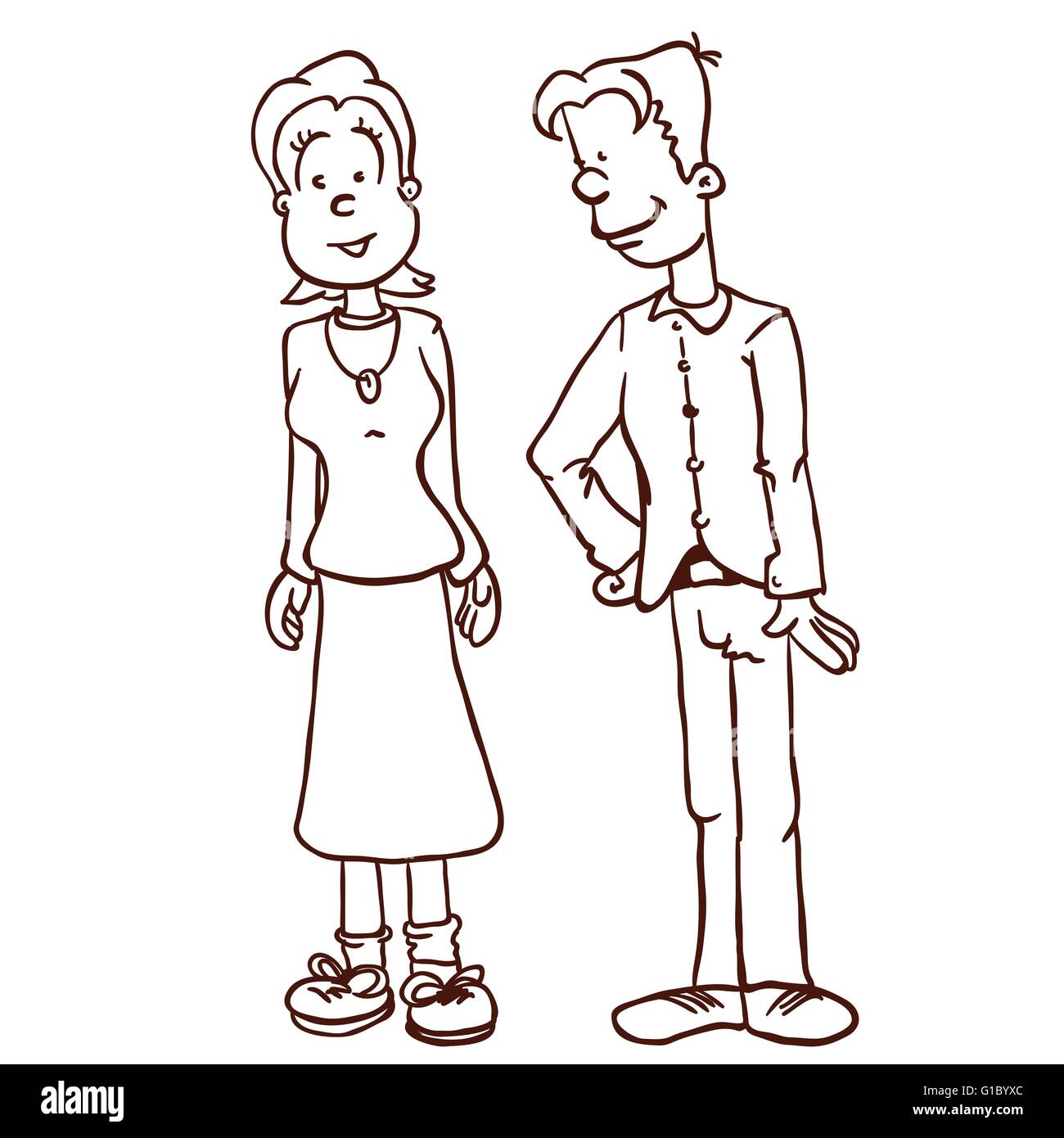 Simple Black And White Mom And Dad Cartoon Stock Vector Image Art Alamy