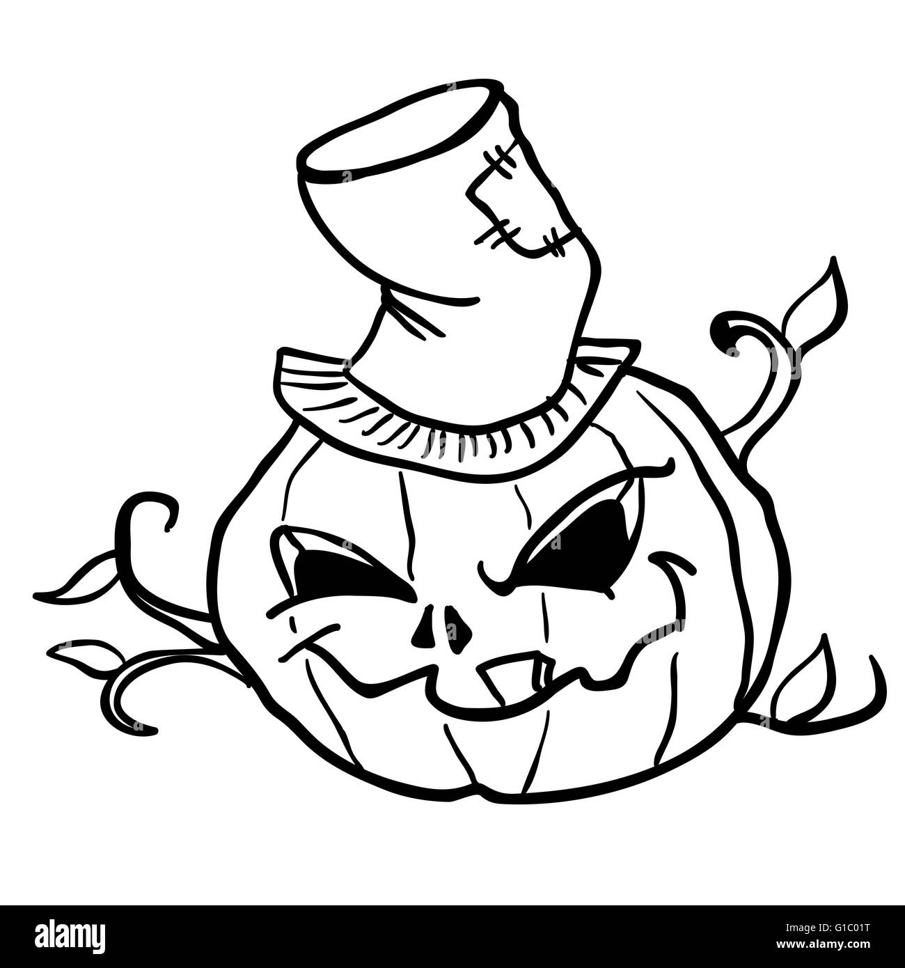 simple black and white pumpkin head cartoon Stock Vector