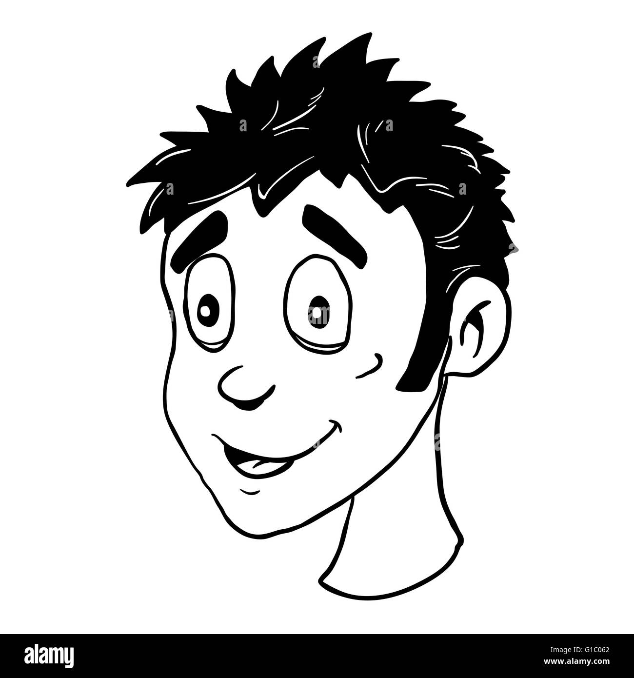 simple black and white smiling boy cartoon illustration Stock Vector ...