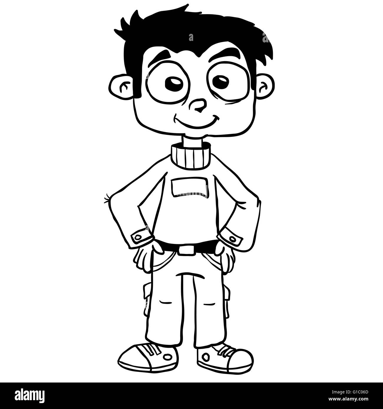 simple black and white smiling boy standing cartoon Stock Vector Image &  Art - Alamy