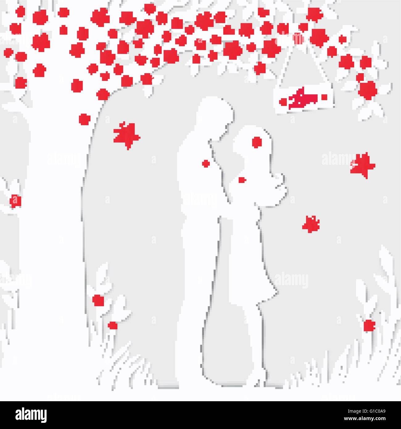 Illustration black silhouette of lovers embracing on a white background ...
