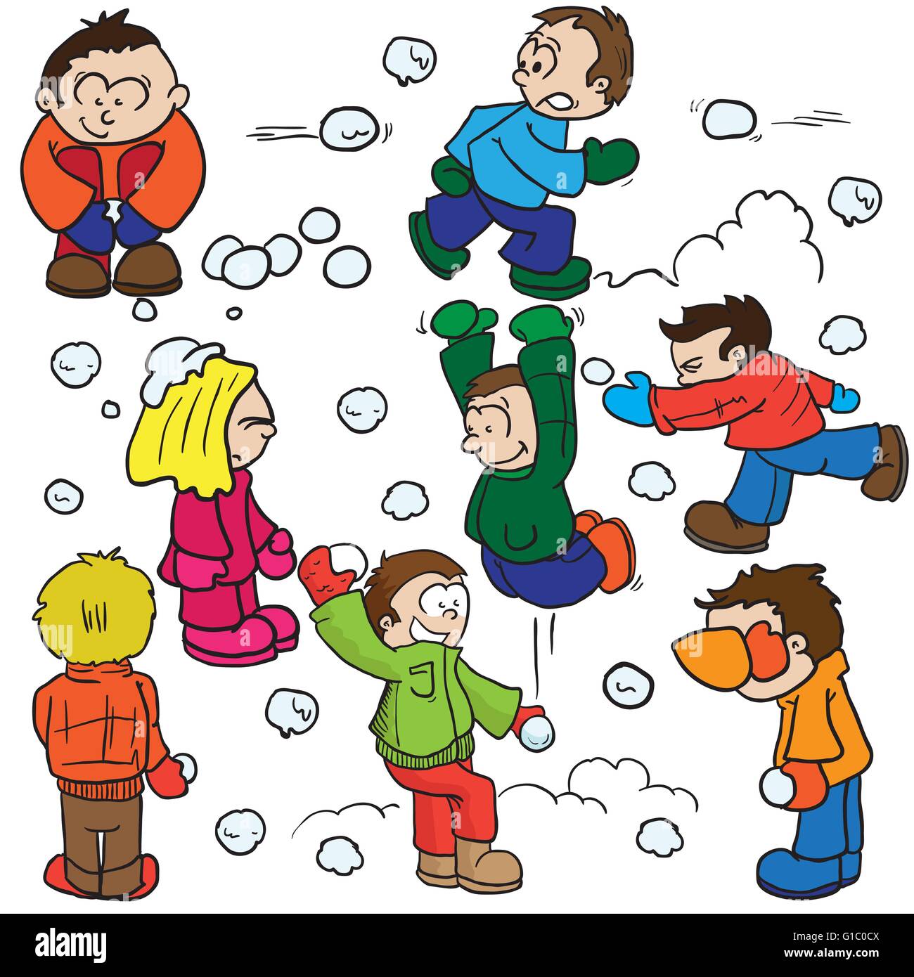snowball fight cartoon illustration Stock Vector