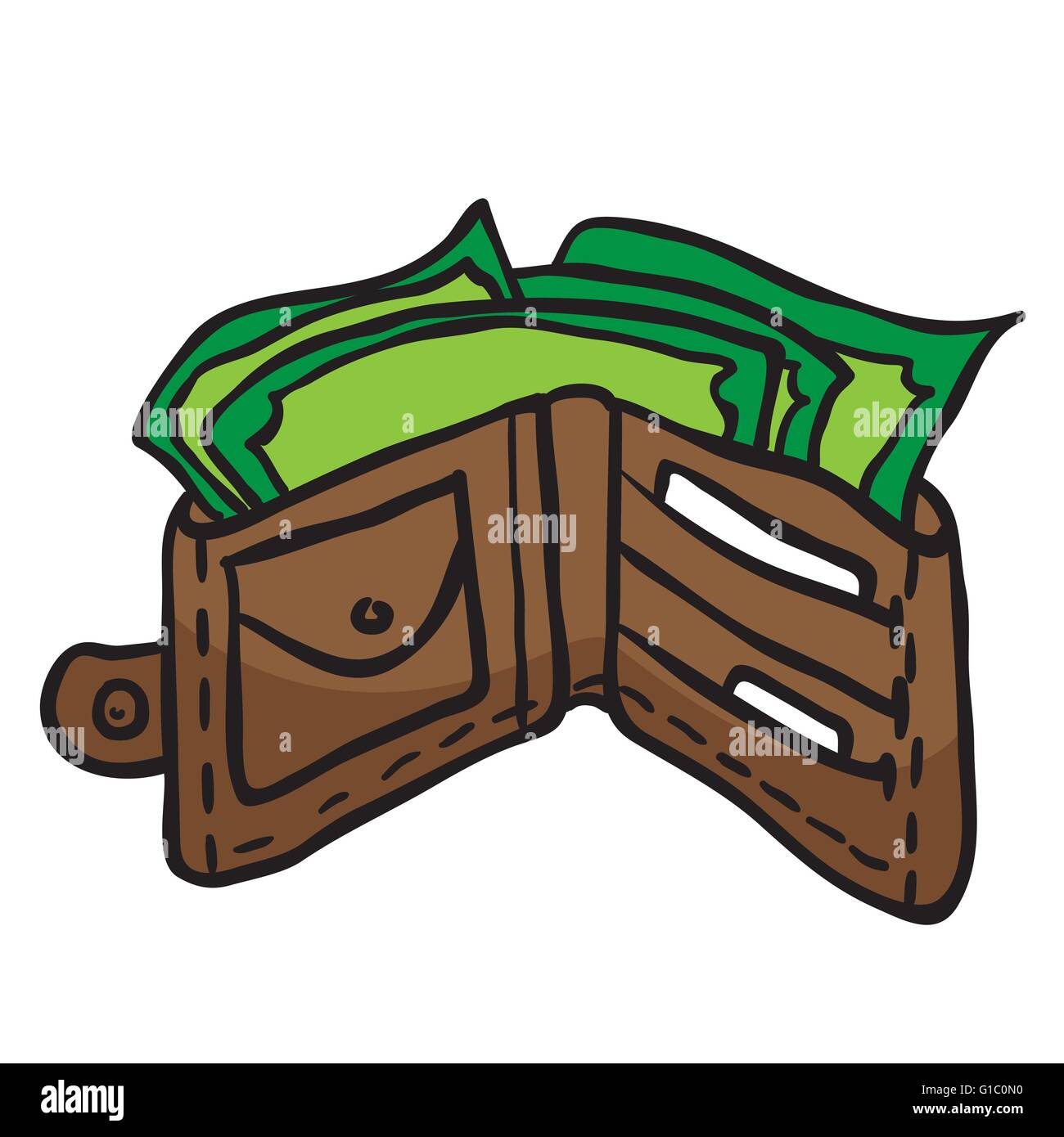 wallet full of money cartoon illustration Stock Vector