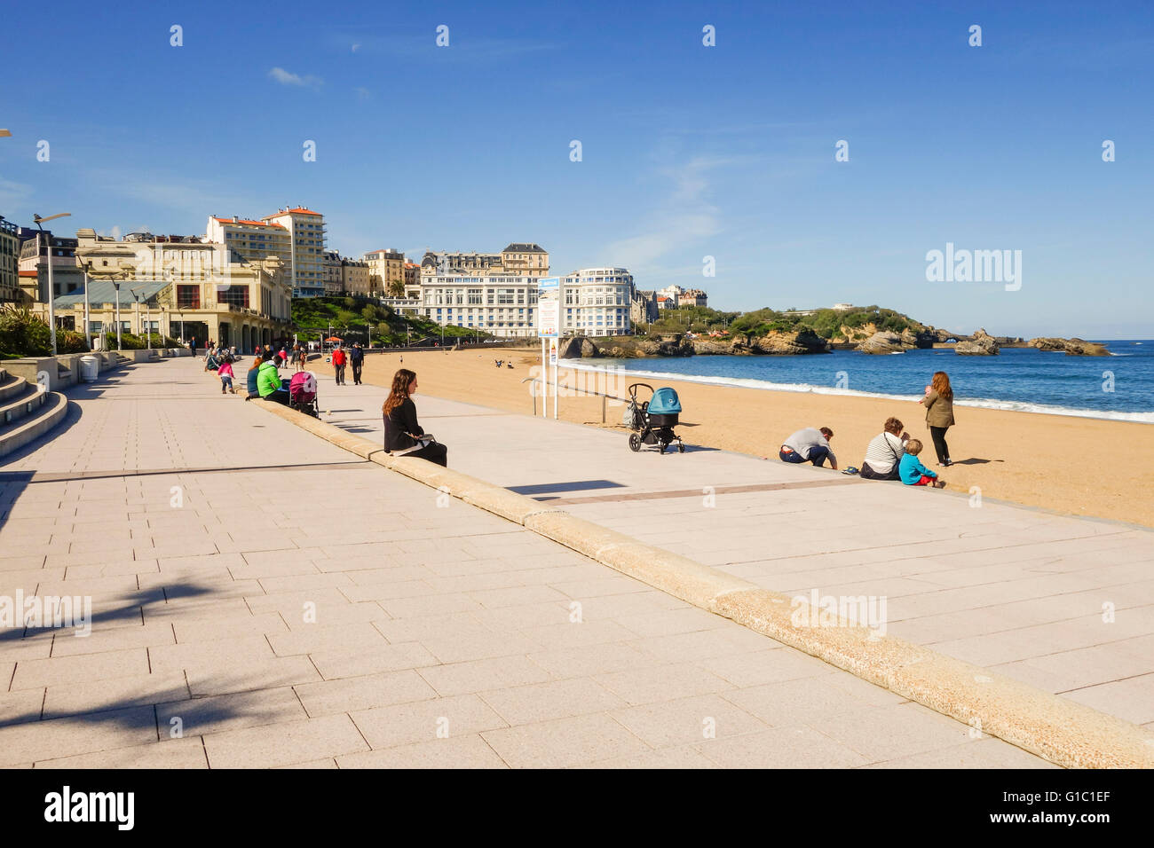 Grande plage, walkway boulevard, Biarritz. Aquitaine, french basque country, France. Stock Photo