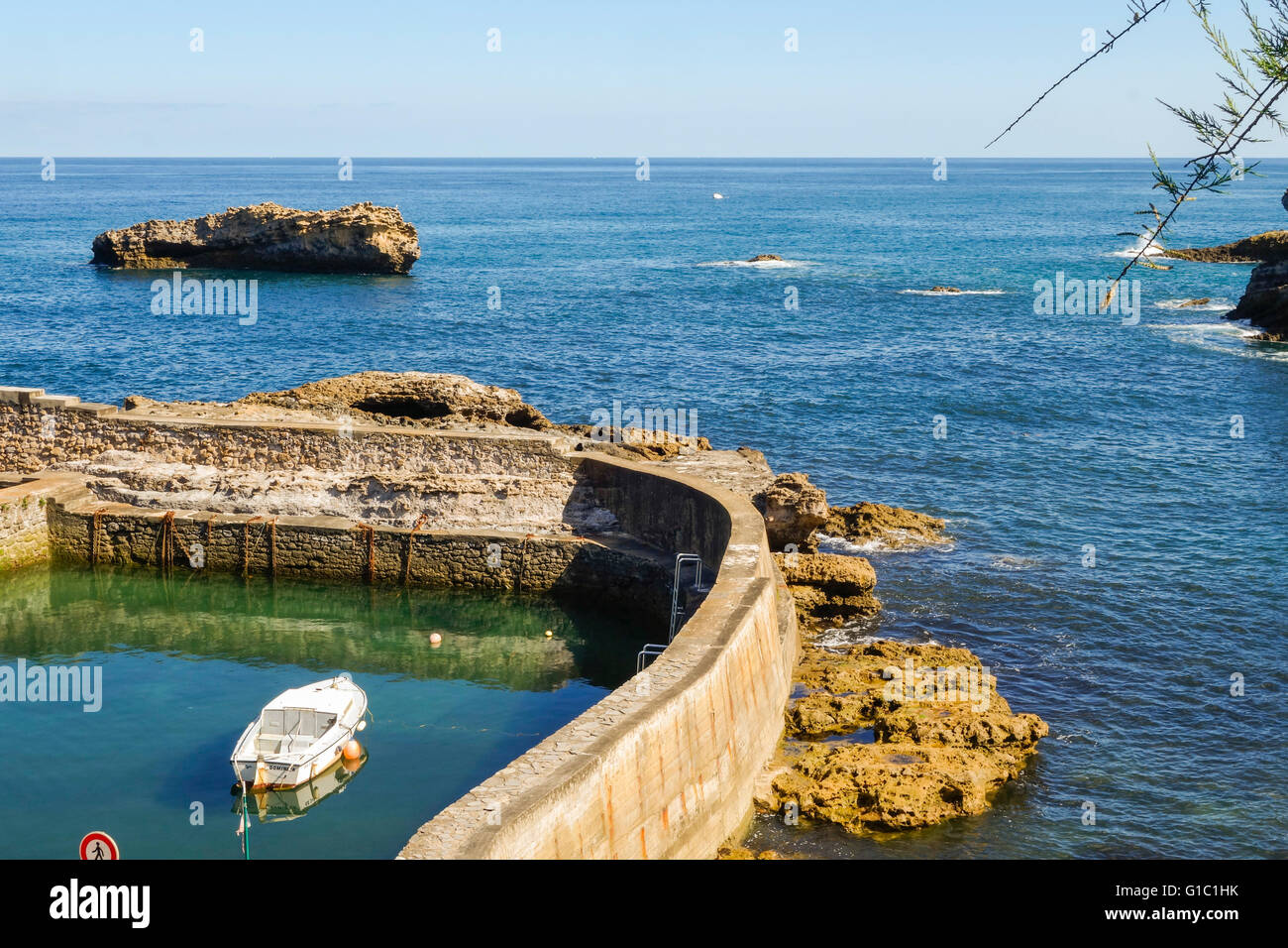 Small boat at Port des Pêcheurs, old fishermen port, Biarritz. Aquitaine, basque country, France. Stock Photo