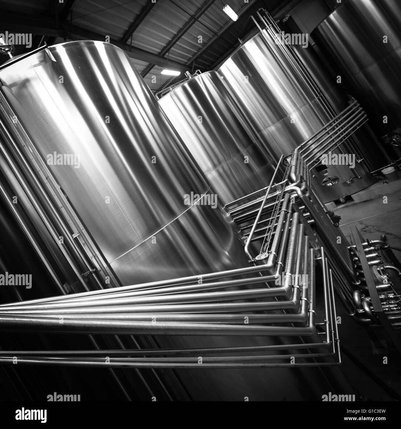 Stainless steel tank at the winery for wine Stock Photo
