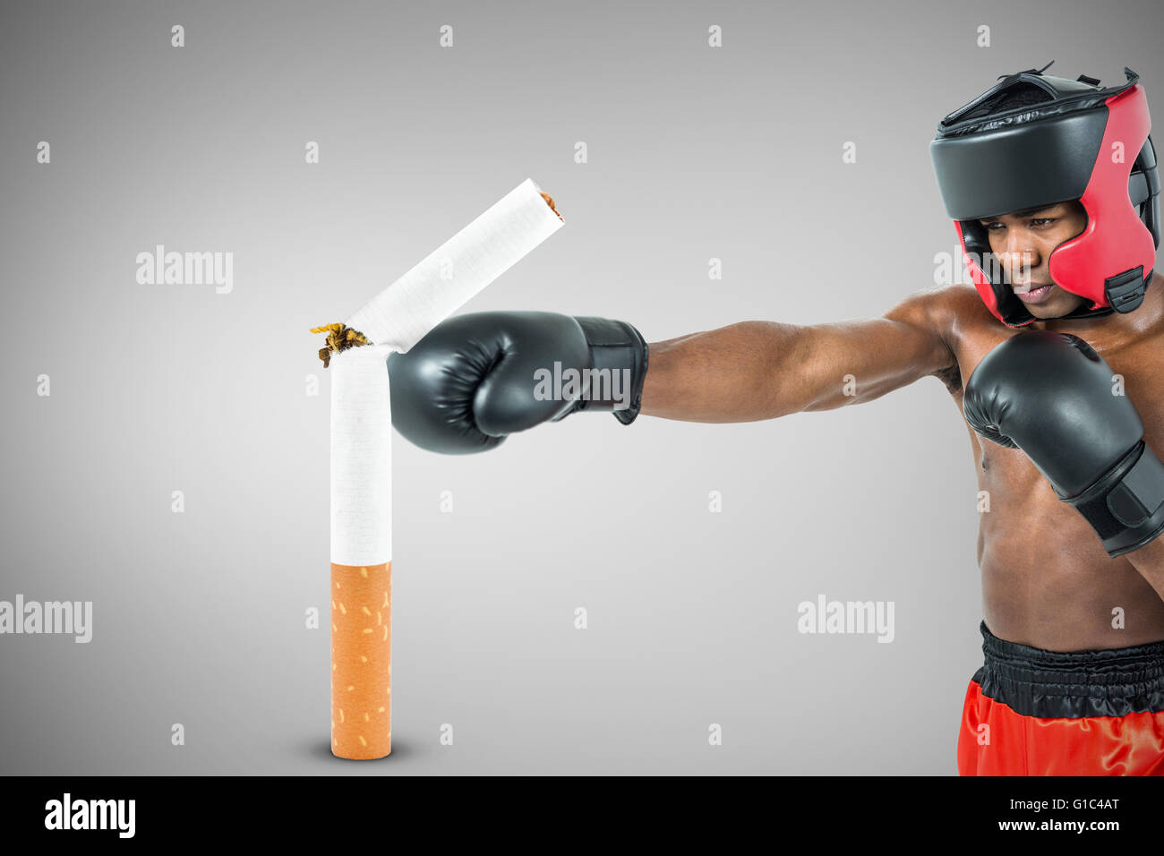 Composite image of boxer performing upright stance Stock Photo