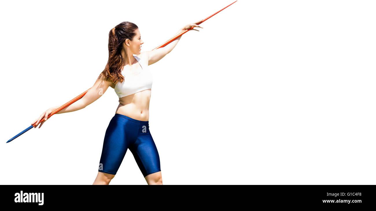 Sportswoman preparing to javelin throw Stock Photo