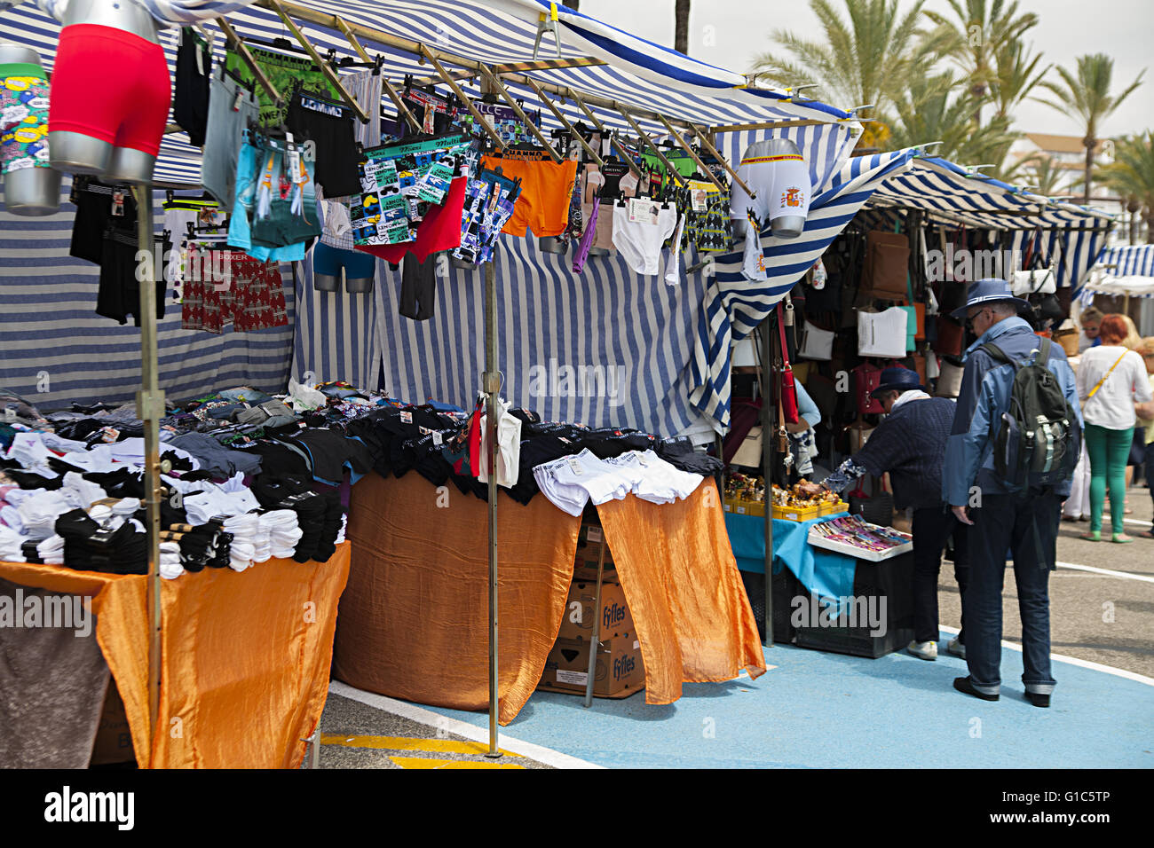 Sunday street market, Costa del Sol, Estepona, Malaga,Spain Stock Photo