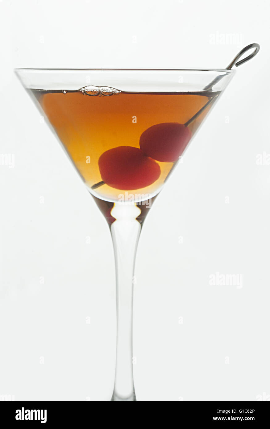 Manhattan cocktail with garnish, Stock Photo