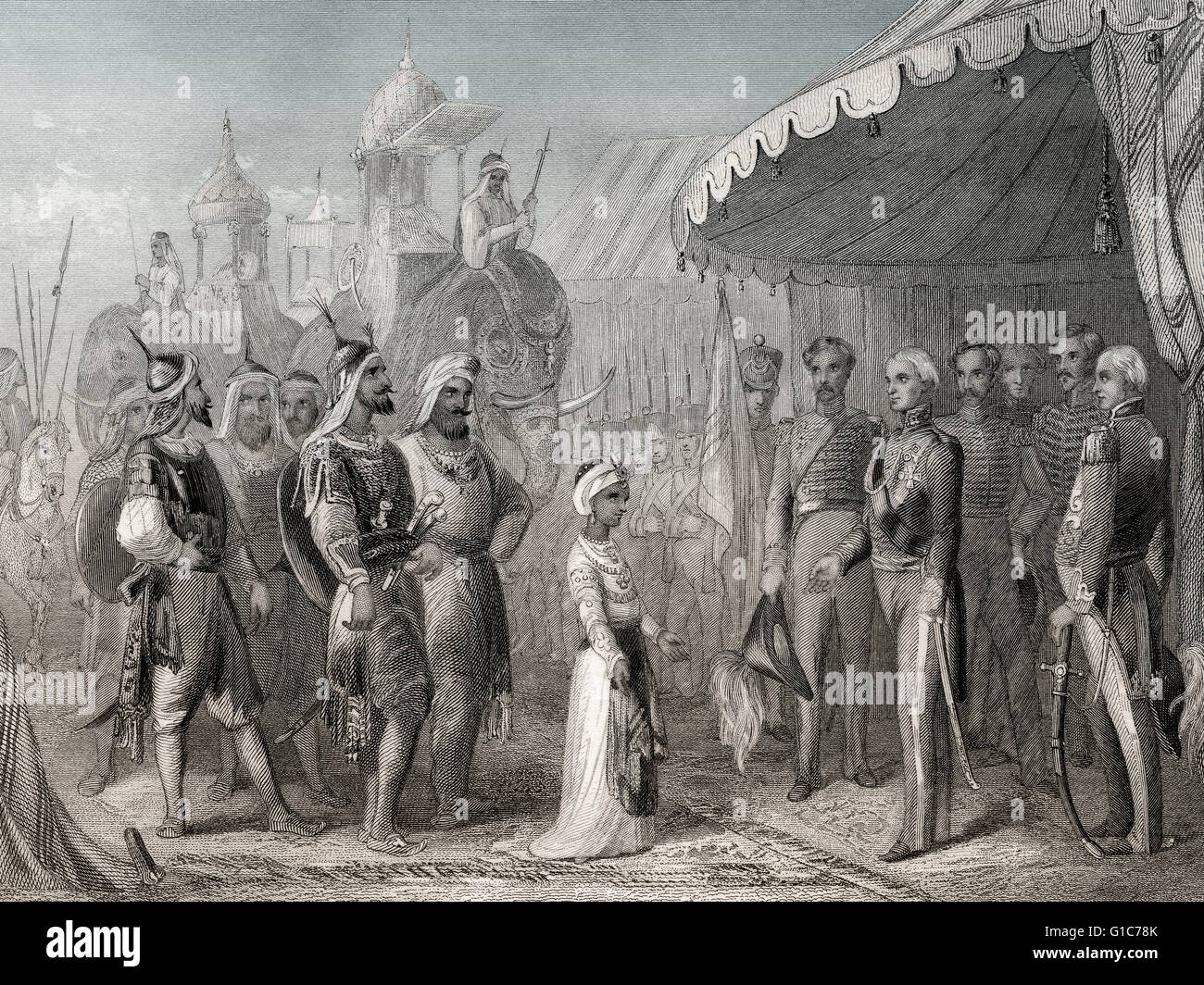 The Treaty of Lahore, 1846, concluded by Sir Henry Hardinge and the Maharaja Duleep Singh Bahadur Stock Photo