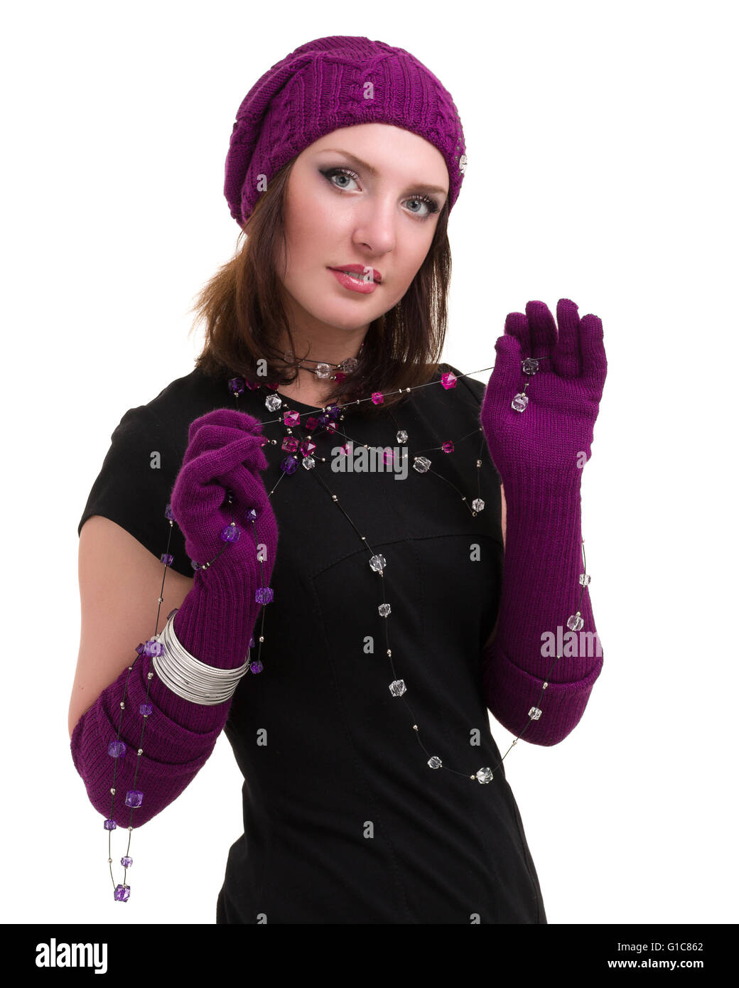 knitwear. young woman wearing a winter cap Stock Photo Alamy