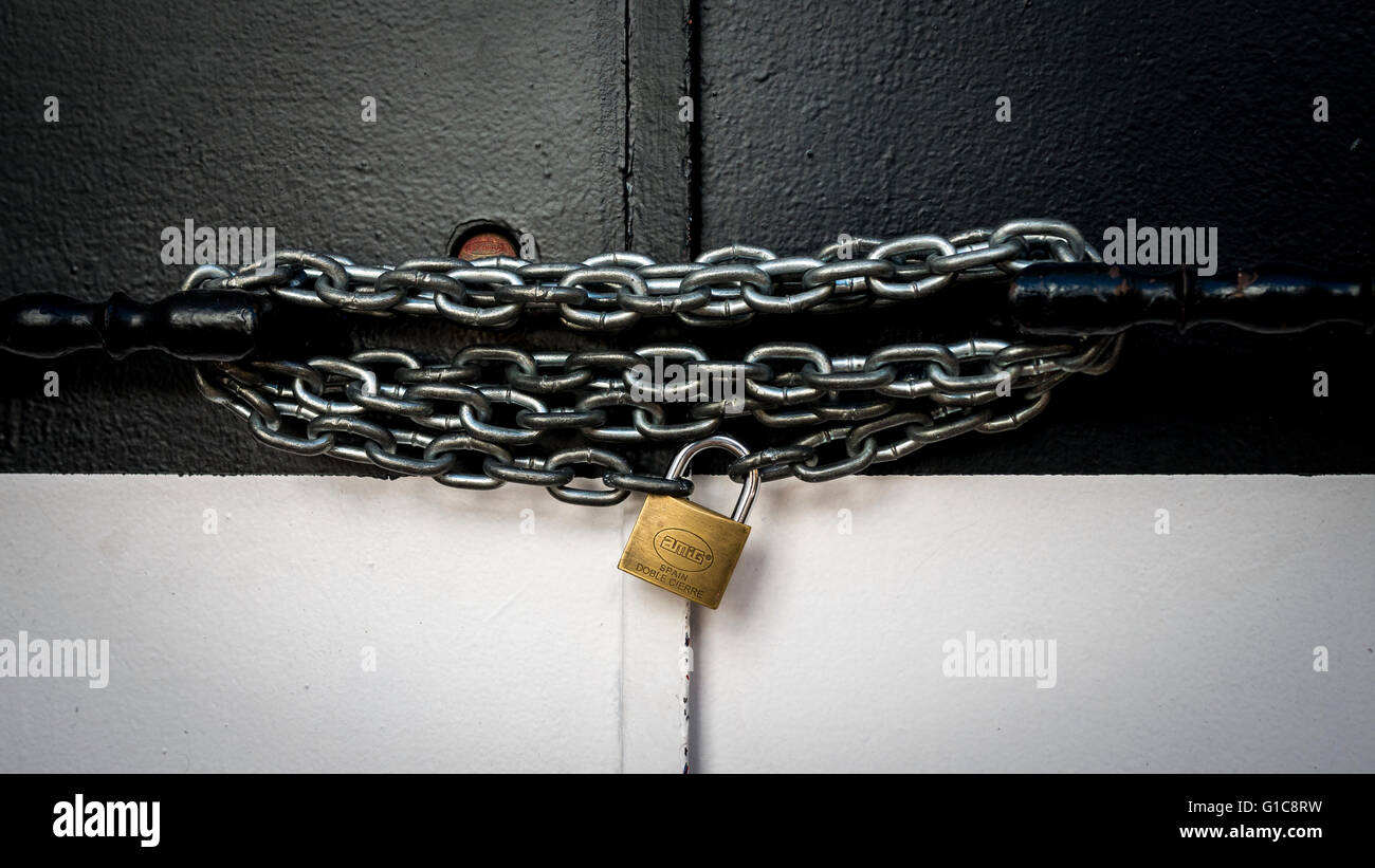 Doors with Padlock and Chain Stock Photo
