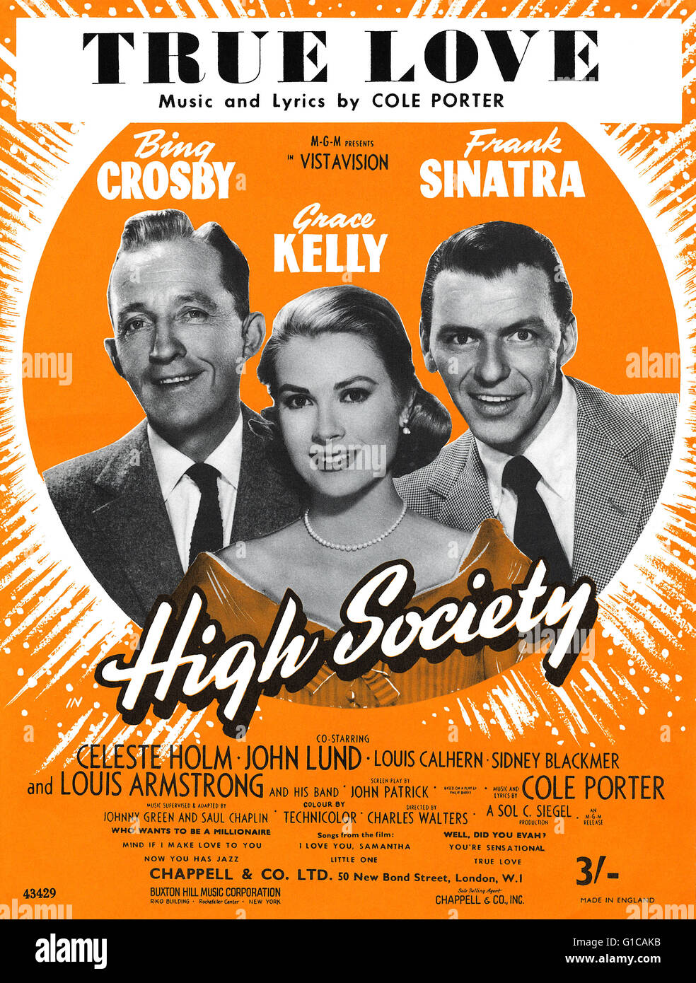 UK sheet music for the Cole Porter song True Love from the 1956 film High Society, starring Bing Crosby, Grace Kelly and Frank Sinatra. Stock Photo