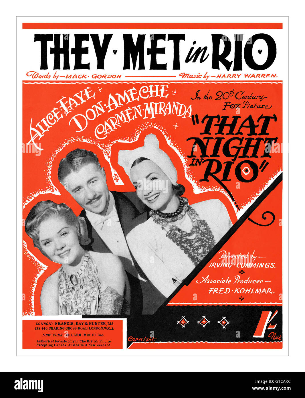 UK sheet music for the song They Met In Rio from the 1941 film That Night In Rio, starring Alice Faye, Don Ameche and Carmen Miranda. Stock Photo
