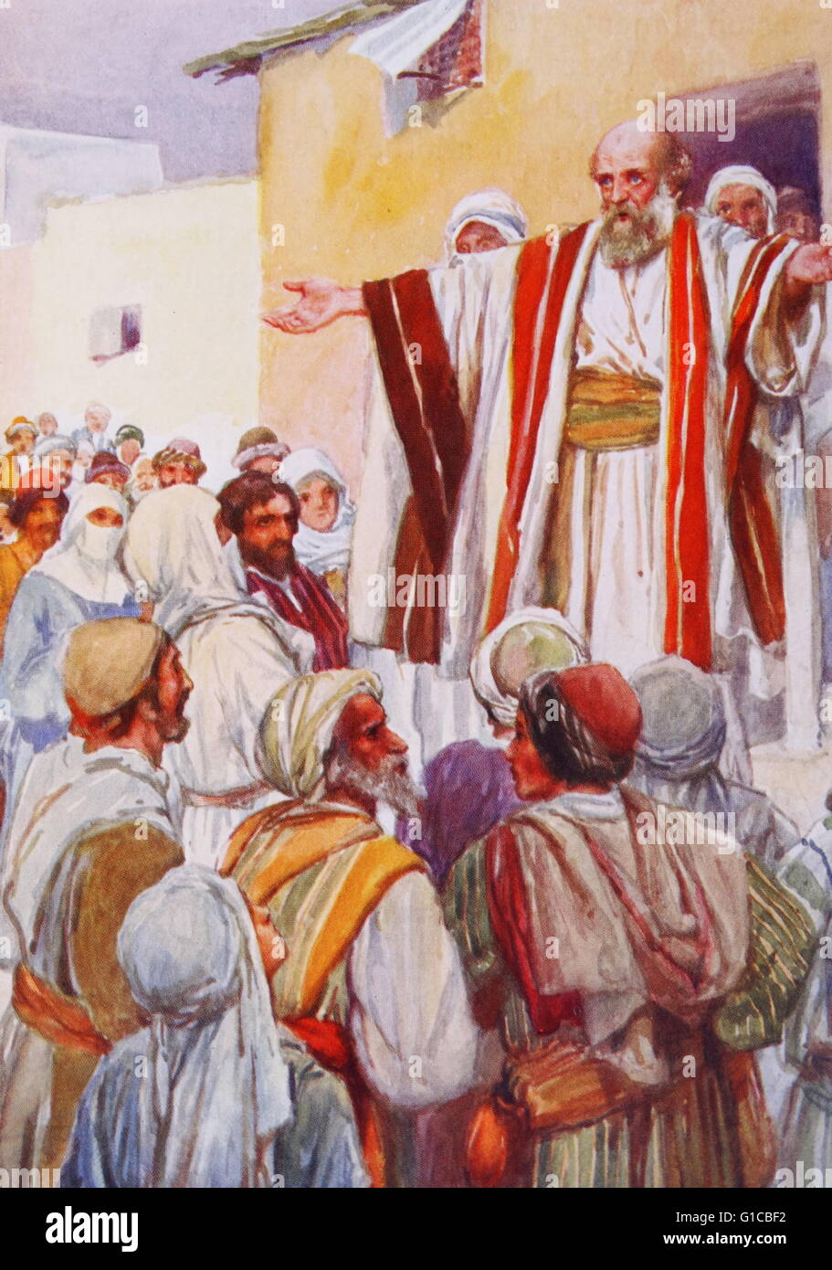 Painting depicting Saint Peter preaching to the Jews at Pentecost Stock Photo