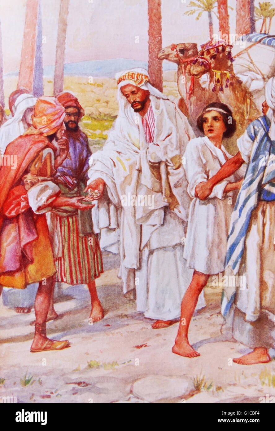 Painting depicting Joseph being sold as a slave Stock Photo