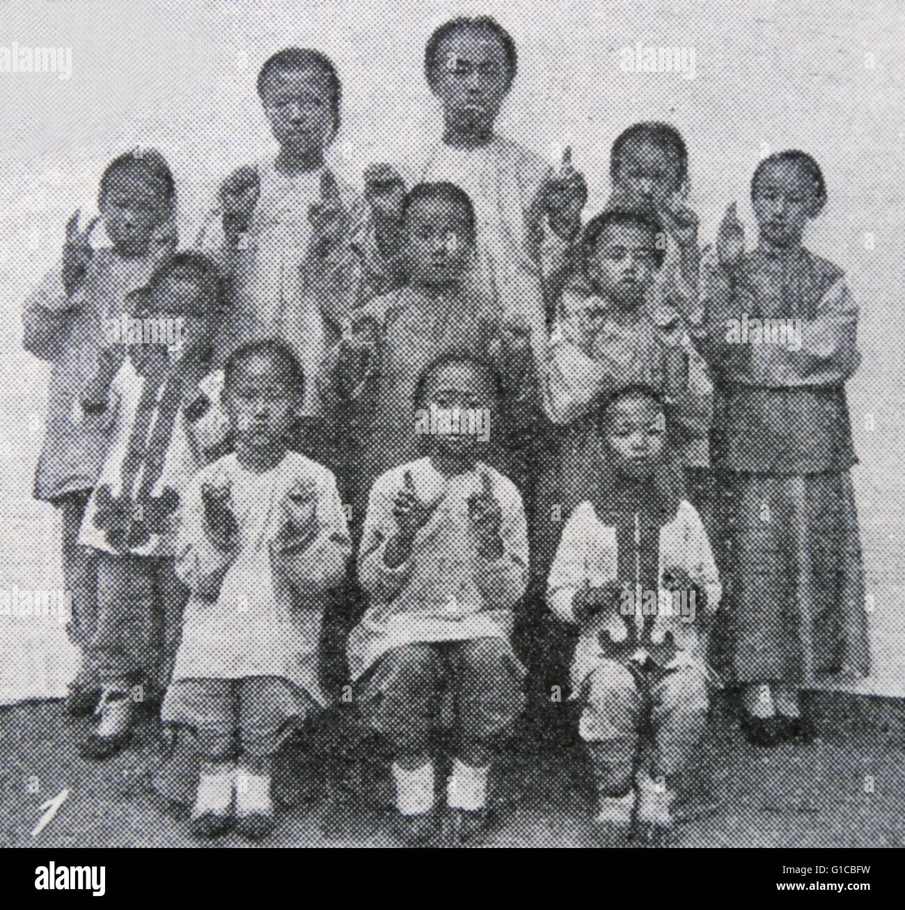 Photograph of the first school for deaf and dumb in China. Dated 19th