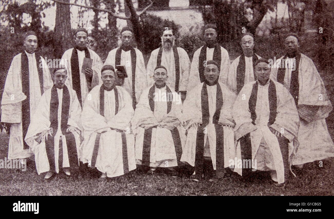 Photograph of Archdeacon Wolfe and a group of Chinese clergymen in Fujian. Dated 1898 Stock Photo