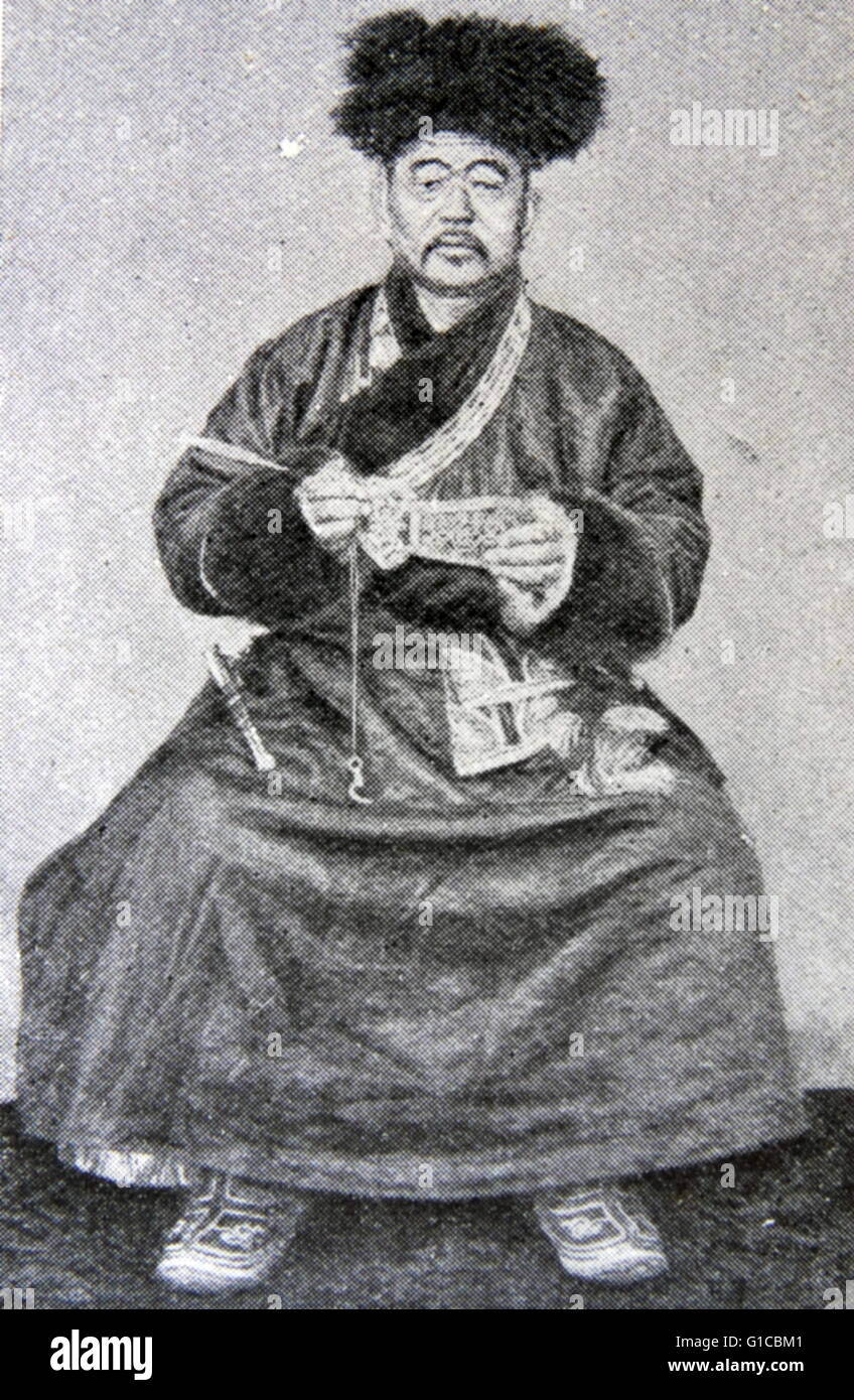 Photographic portrait of a wealthy Mongol trader. Dated 19th Century Stock Photo