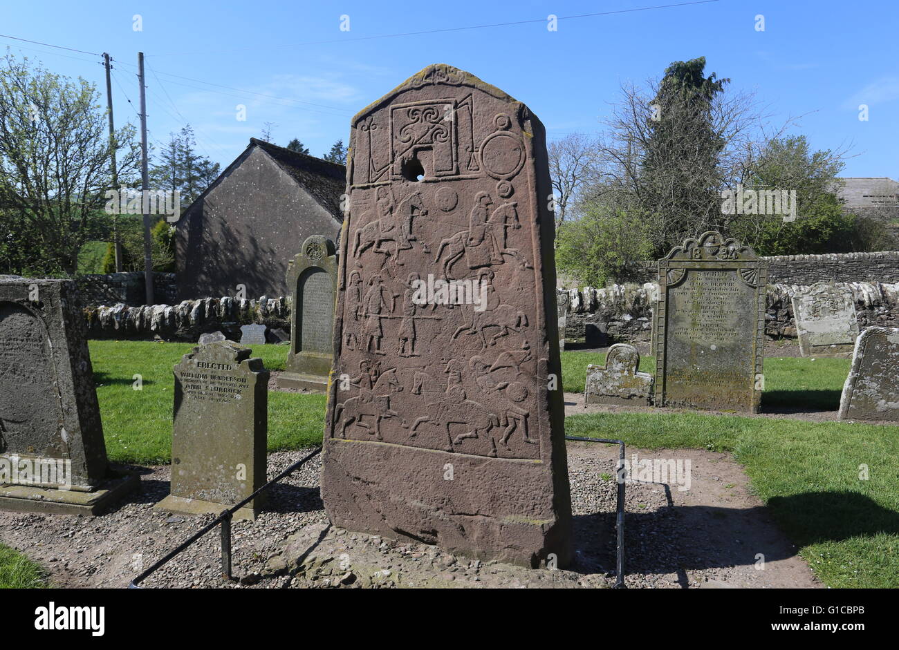 Carved pictish stone Aberlemno church yard Scotland  May 2016 Stock Photo