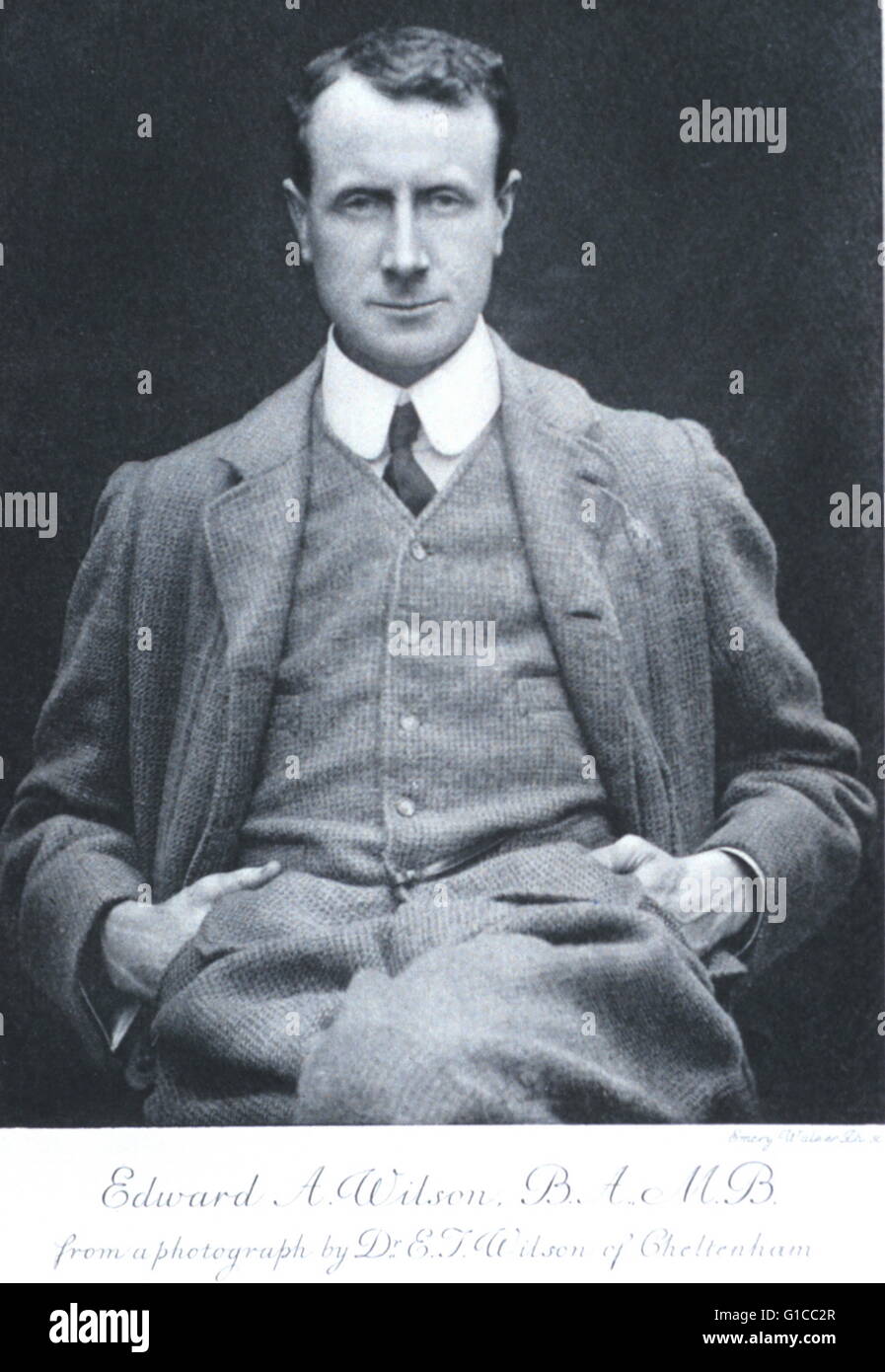 Photographic portrait of Edward Adrian Wilson (1872-1912) an English physician, polar explorer, natural historian, painter and ornithologist. Dated 20th Century Stock Photo