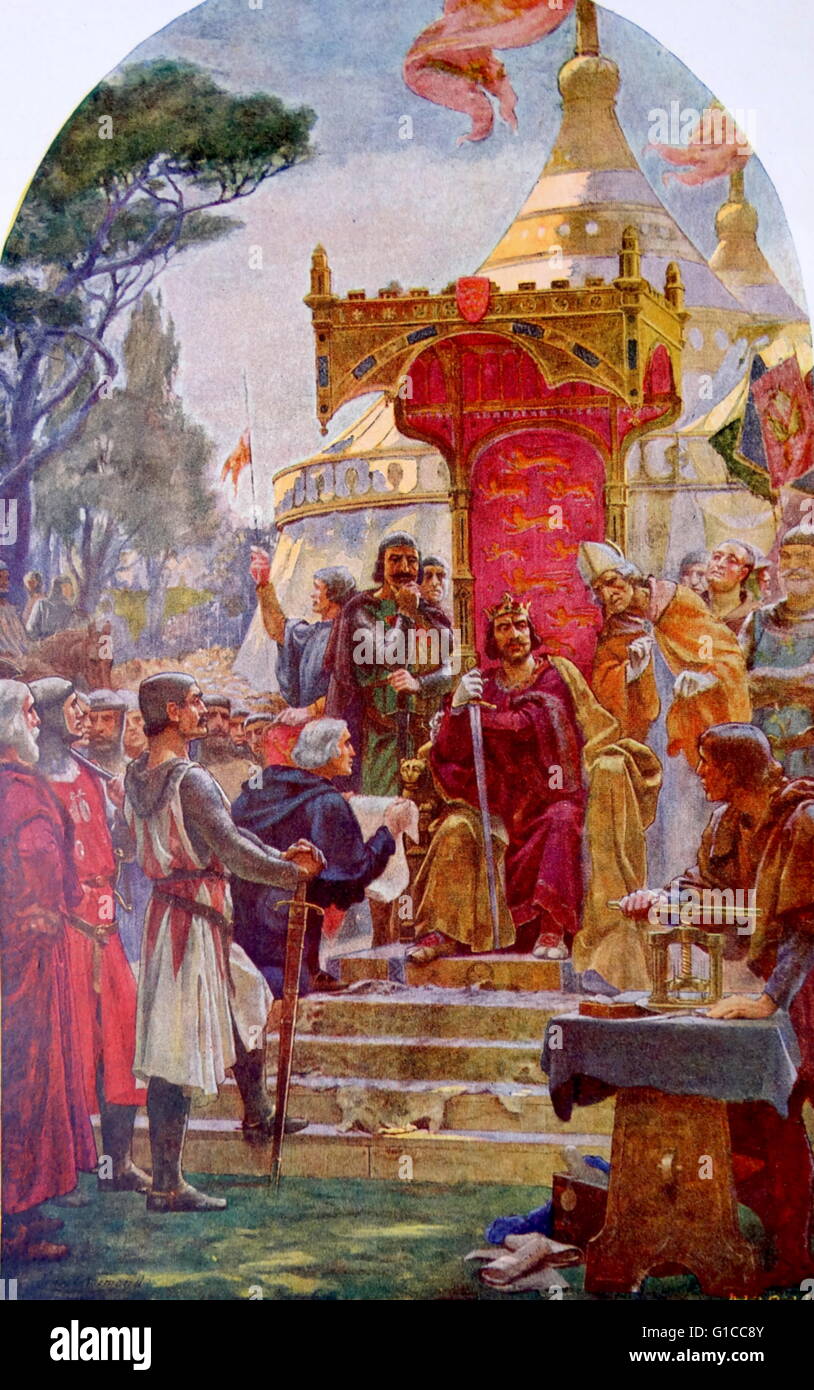 Painting depicting John, King of England (1166-1216) granting Magna Charta by Ernest Normand (1859-1923) a notable painter in Victorian England. Dated 19th Century Stock Photo