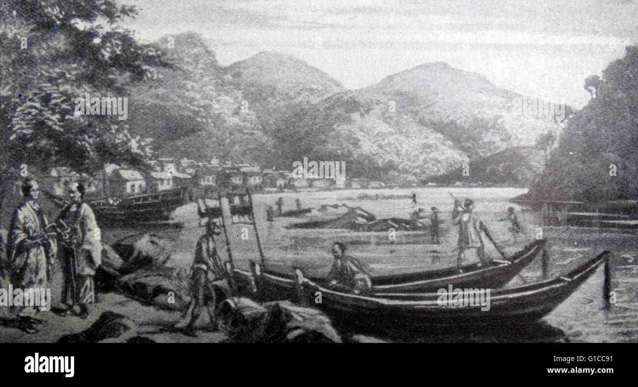 Engraving depicting the Shimoda, one of the first treaty ports opened to Western Commerce Stock Photo