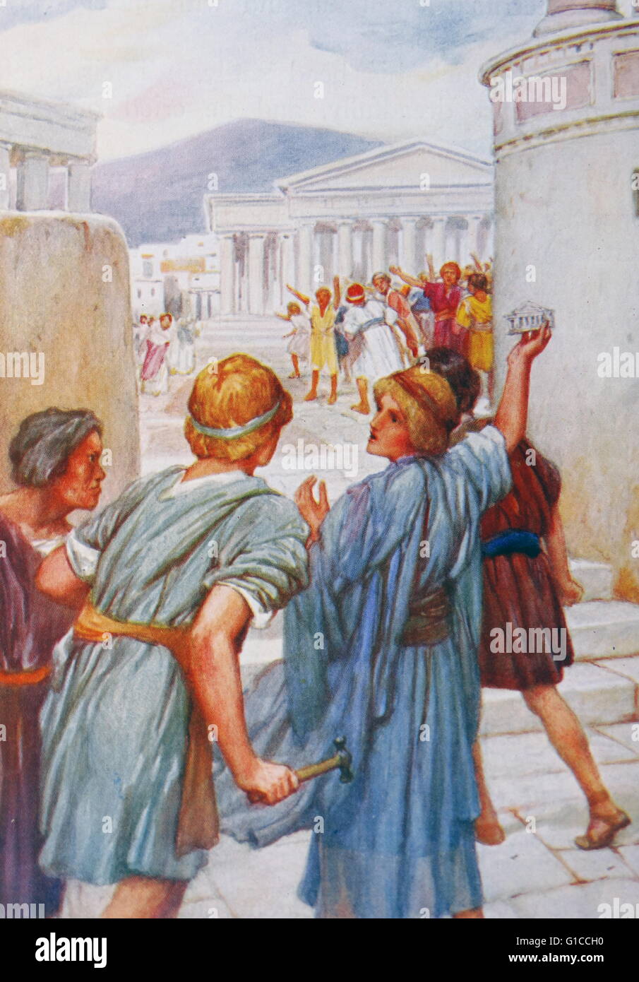 The Riot at Ephesus. Illustration by Arthur A. Dixon 1872-1959. From the Precious Gift: Bible Stories for Children by T W Wilson (1910) Stock Photo