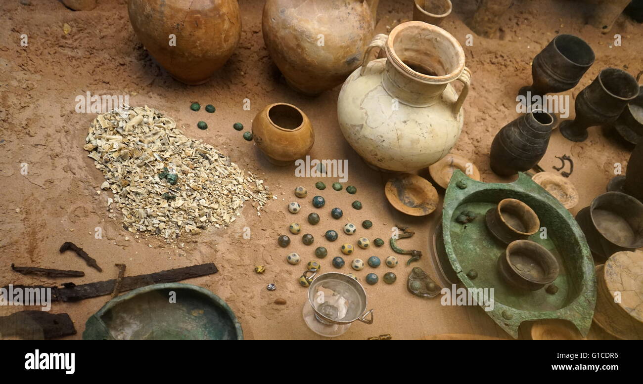 Reconstruction of the richest Iron Age burial found in Britain. Discovered at Welwyn Garden City, Hertfordshire. Dated 1st Century BC Stock Photo