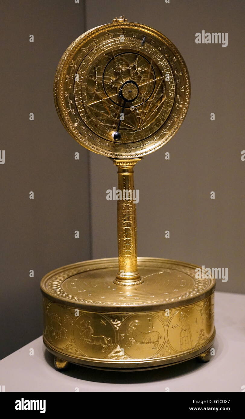 16th Century planispheric astrolabic clock with a Maker's mark 'M'. France. Stock Photo