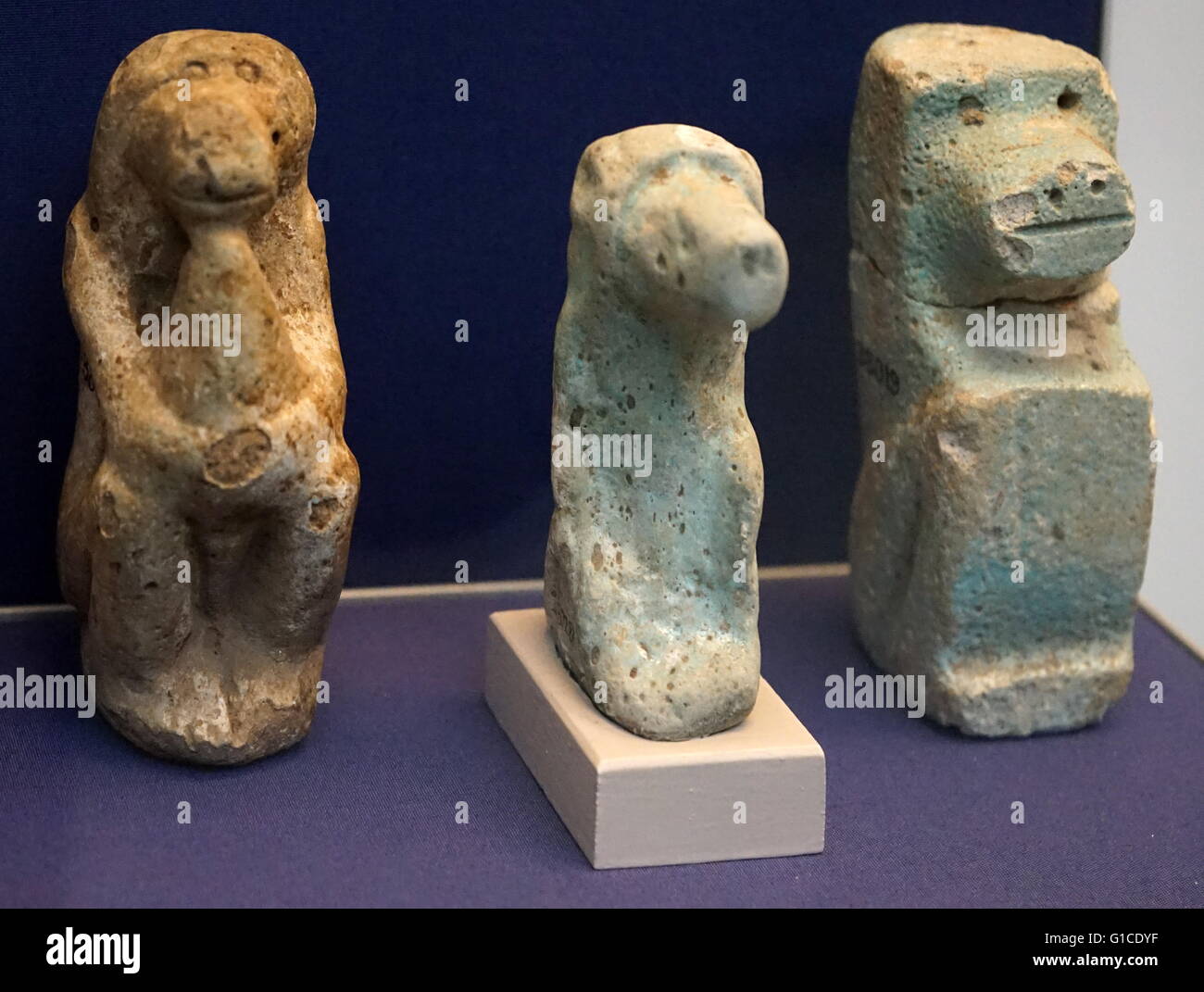 Egyptian Faience baboon figurines. Stock Photo