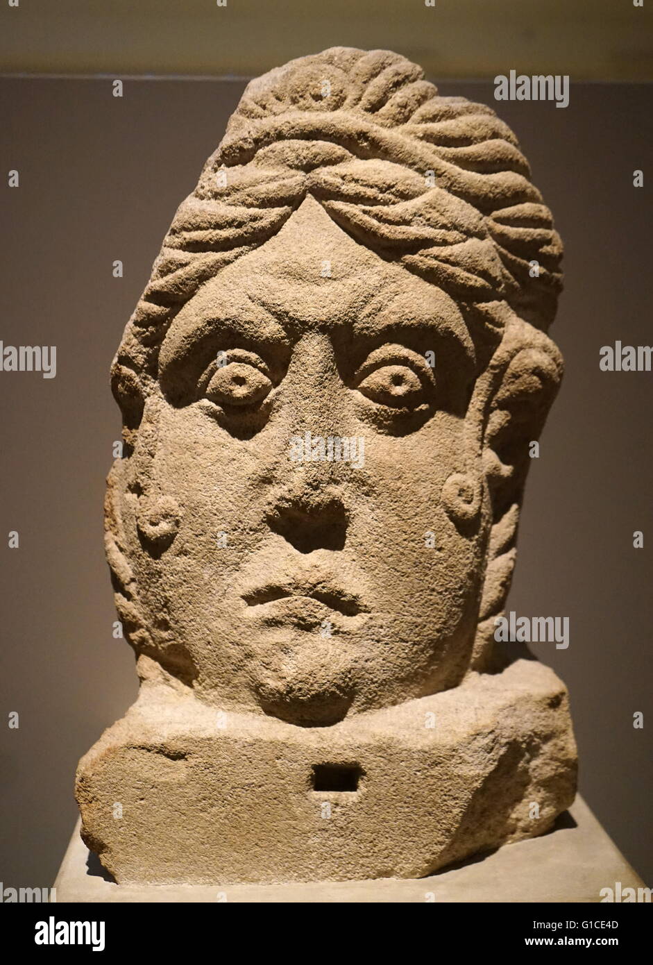 Limestone head from Towcester, Northamptonshire. Stock Photo