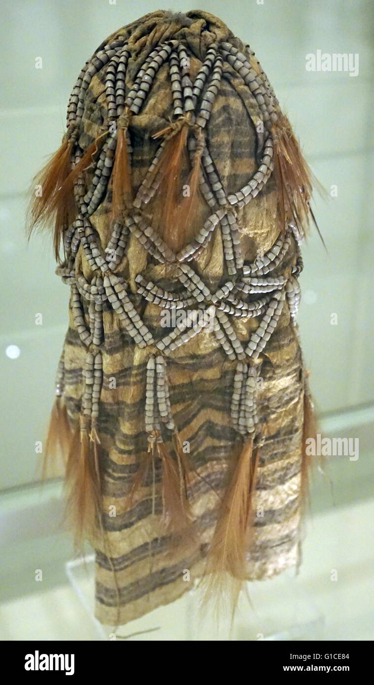 Headdress made with the hair of the deceased, worn during the mourning period in Papua New Guinea. Stock Photo