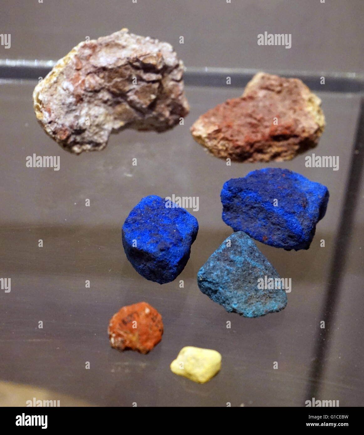 Ancient samples of red ochre, Egyptian blue and green frit and a sample ...