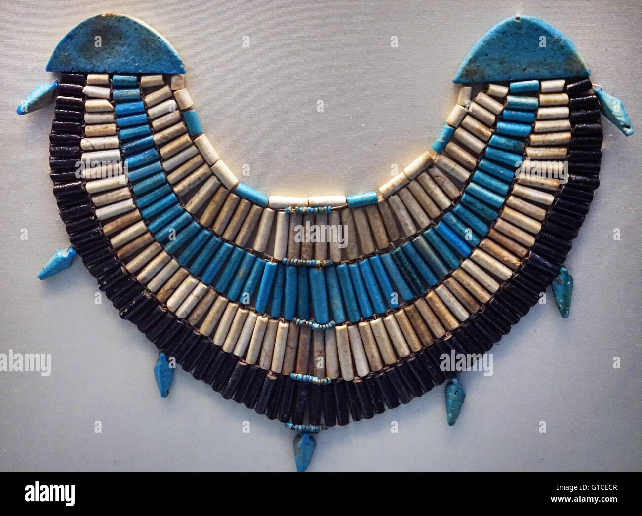 Broad collar of faience beads from Deir el-Bahri. Dated 2000 BC Stock Photo