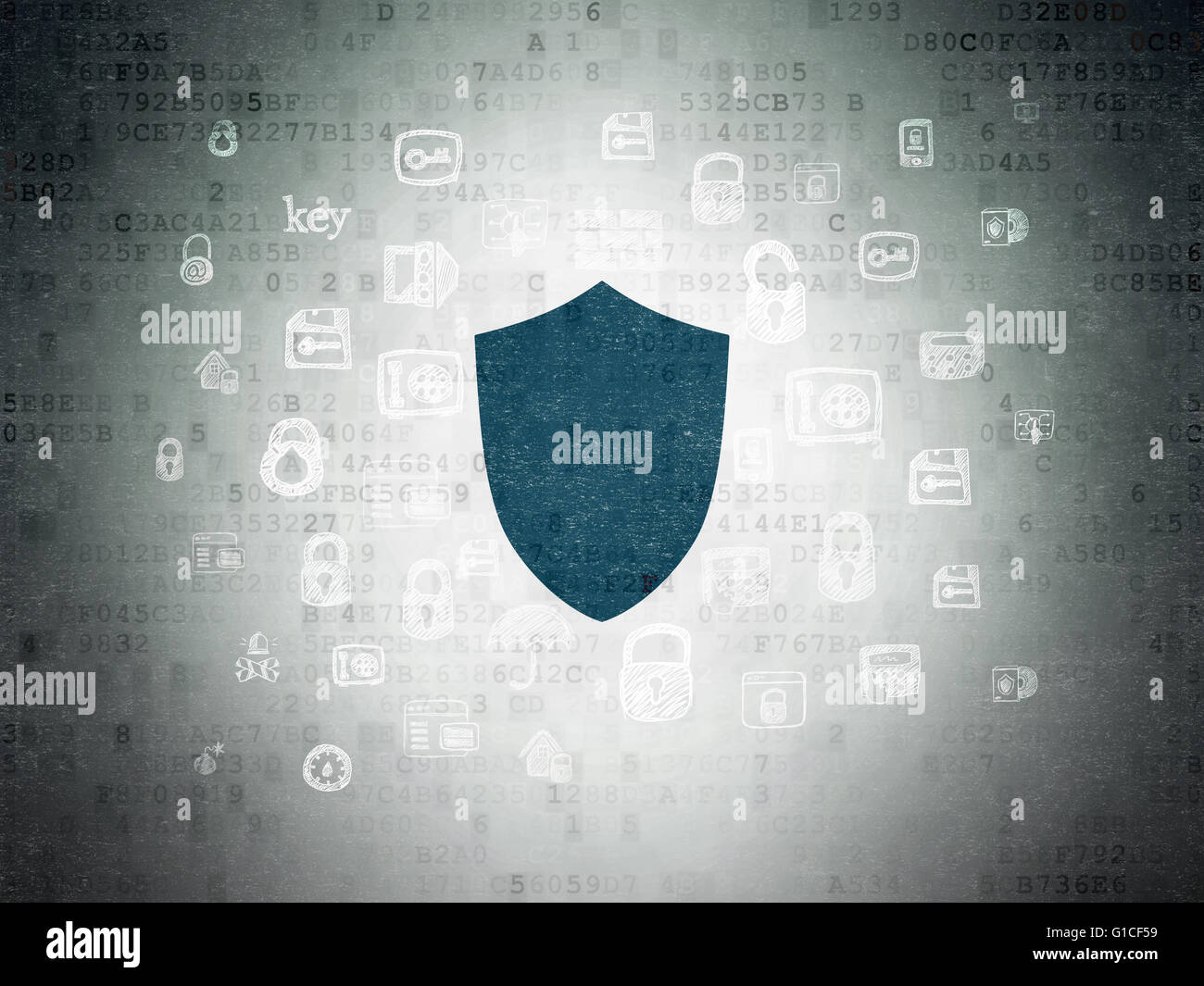 Security concept: Shield on Digital Data Paper background Stock Photo ...