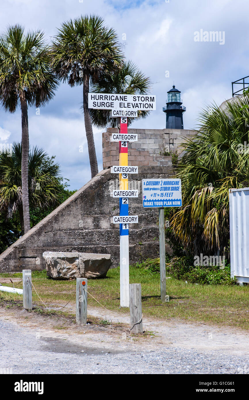 A hurricane storm surge elevation marker on Tybee Island near Savannah