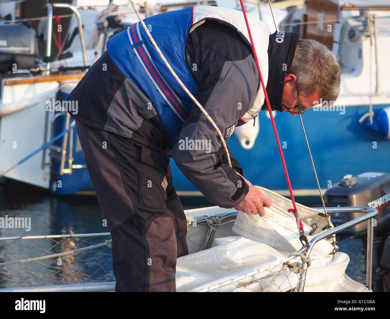 Crew member on yacht Stock Photo