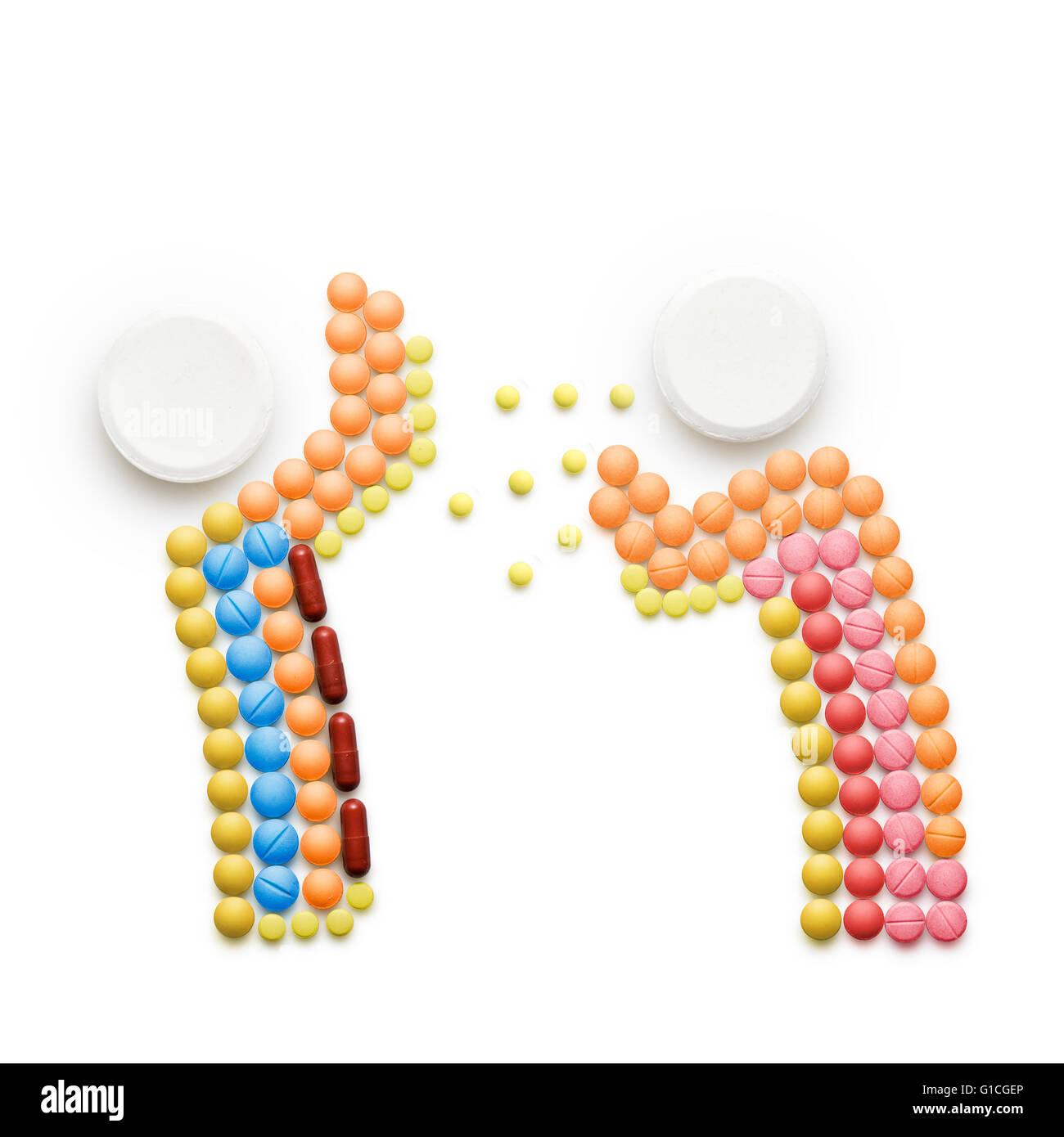 Creative health concept made of drugs and pills, isolated on white. A