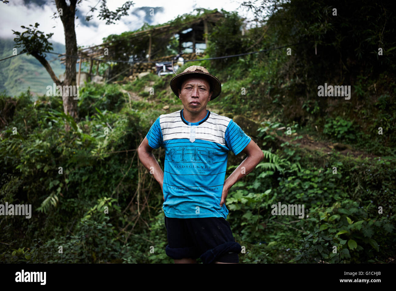 Man in woods, Sapa, Vietnam, Stock Photo