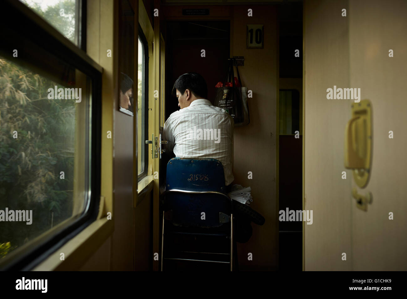 Reunification Express, Train journeys in Vietnam. Vietnam ways of life. Stock Photo