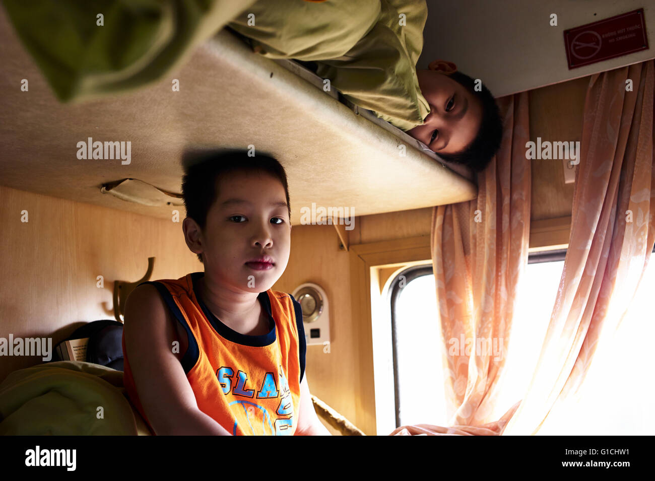 Reunification Express, Train journeys in Vietnam. Vietnam ways of life. Stock Photo