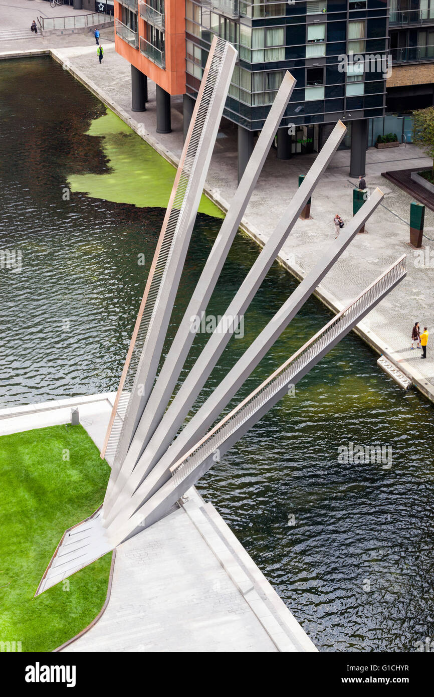 Basin viewed from above with bridge in raised position. Merchant Square Footbridge, London, United Kingdom. Architect: Knight Architects Limited, 2014. Stock Photo