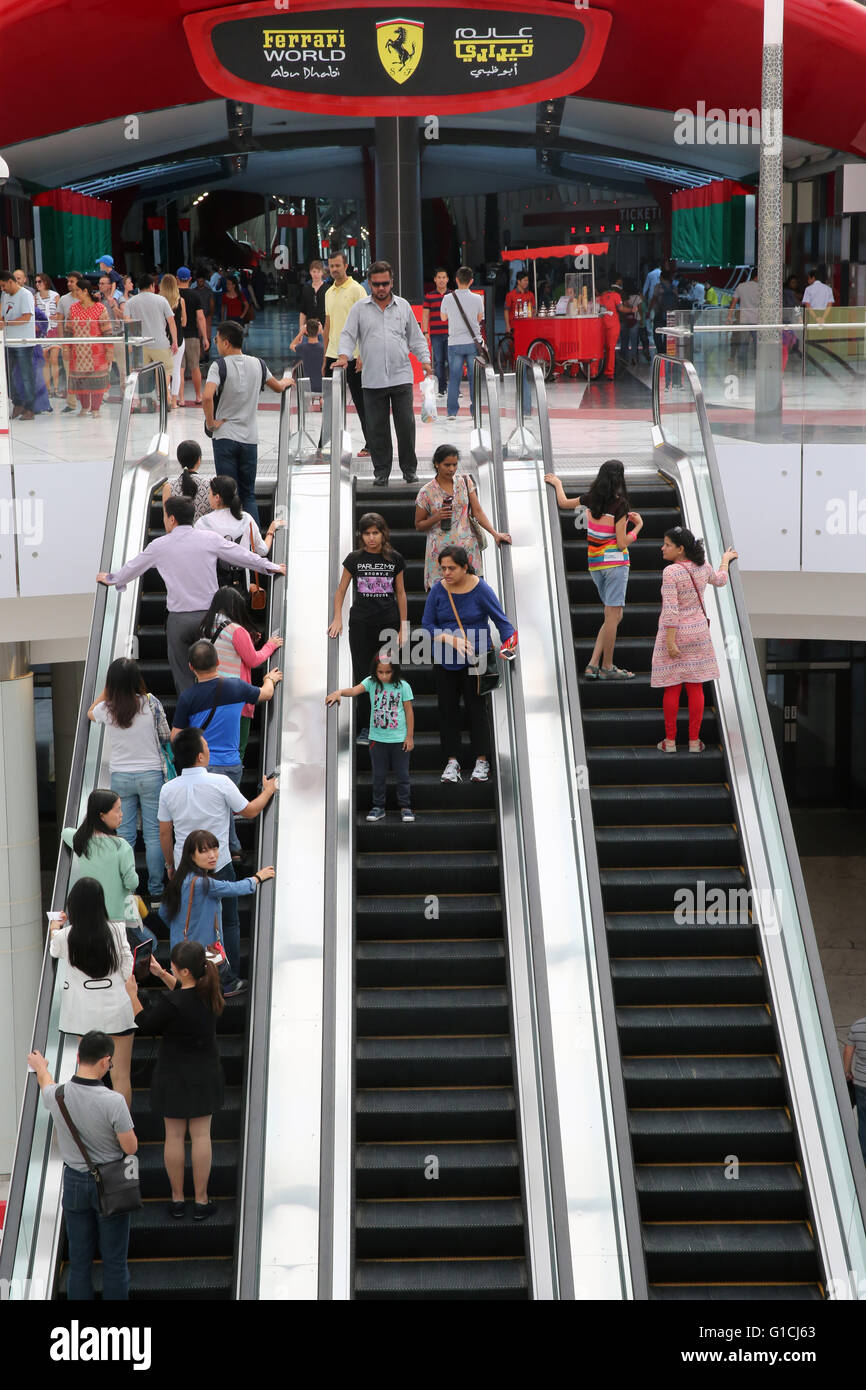 Yas Mall shopping centre on Yas Island in Abu Dhabi. Escalators. United