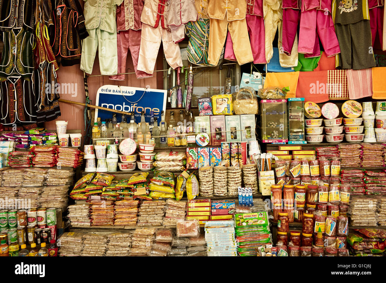 Railway station Denang Vietnam. Reunification Express, Train journeys in Vietnam. Vietnam ways of life. Stock Photo