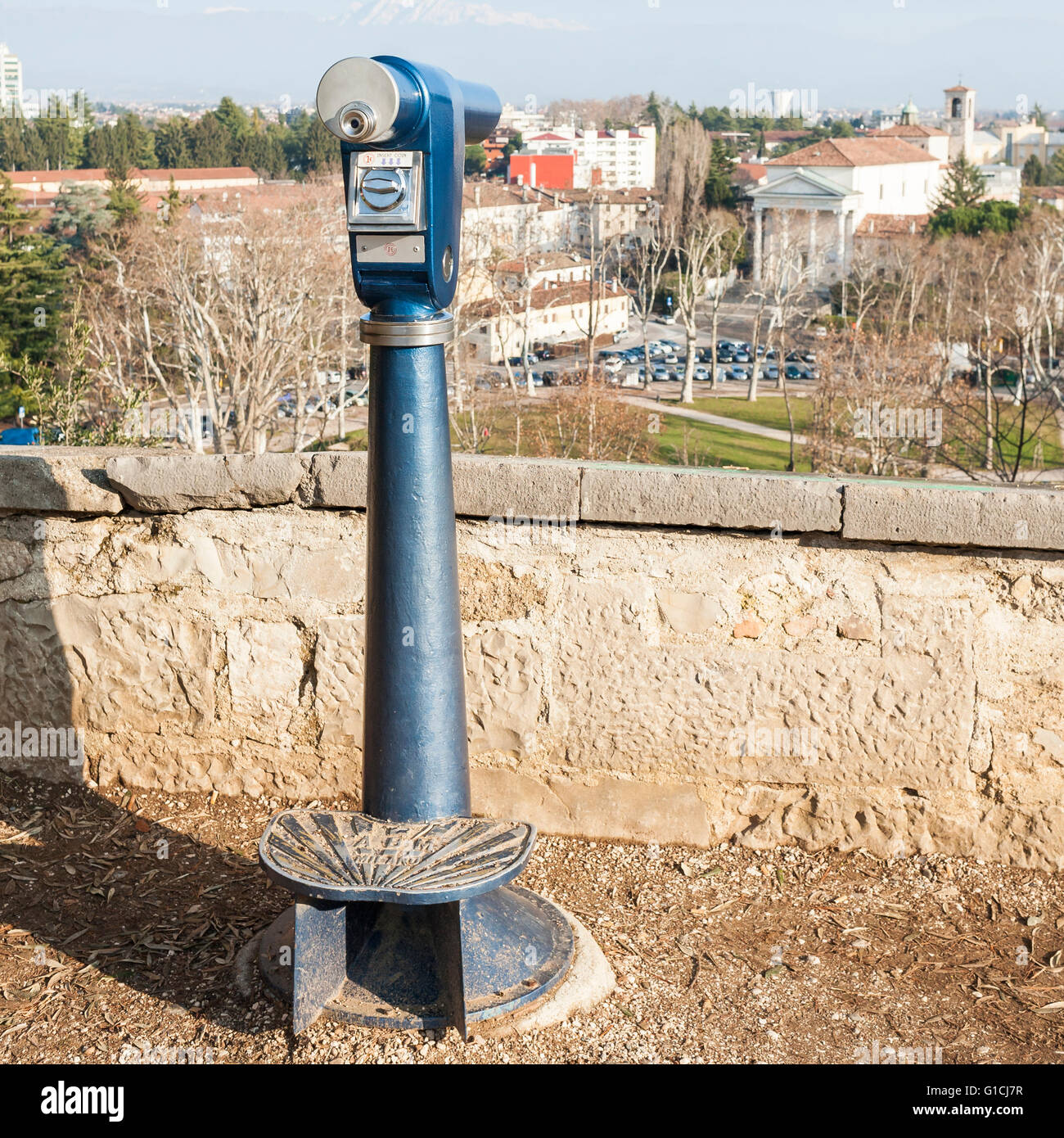 Coin Operated Telescope for sightseeing Italian city of Udine Stock