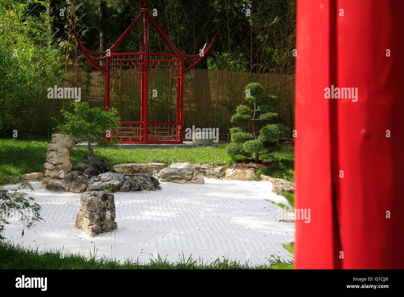 Botanical Garden of the City of Geneva.  Japanese zen garden.  Switzerland. Stock Photo