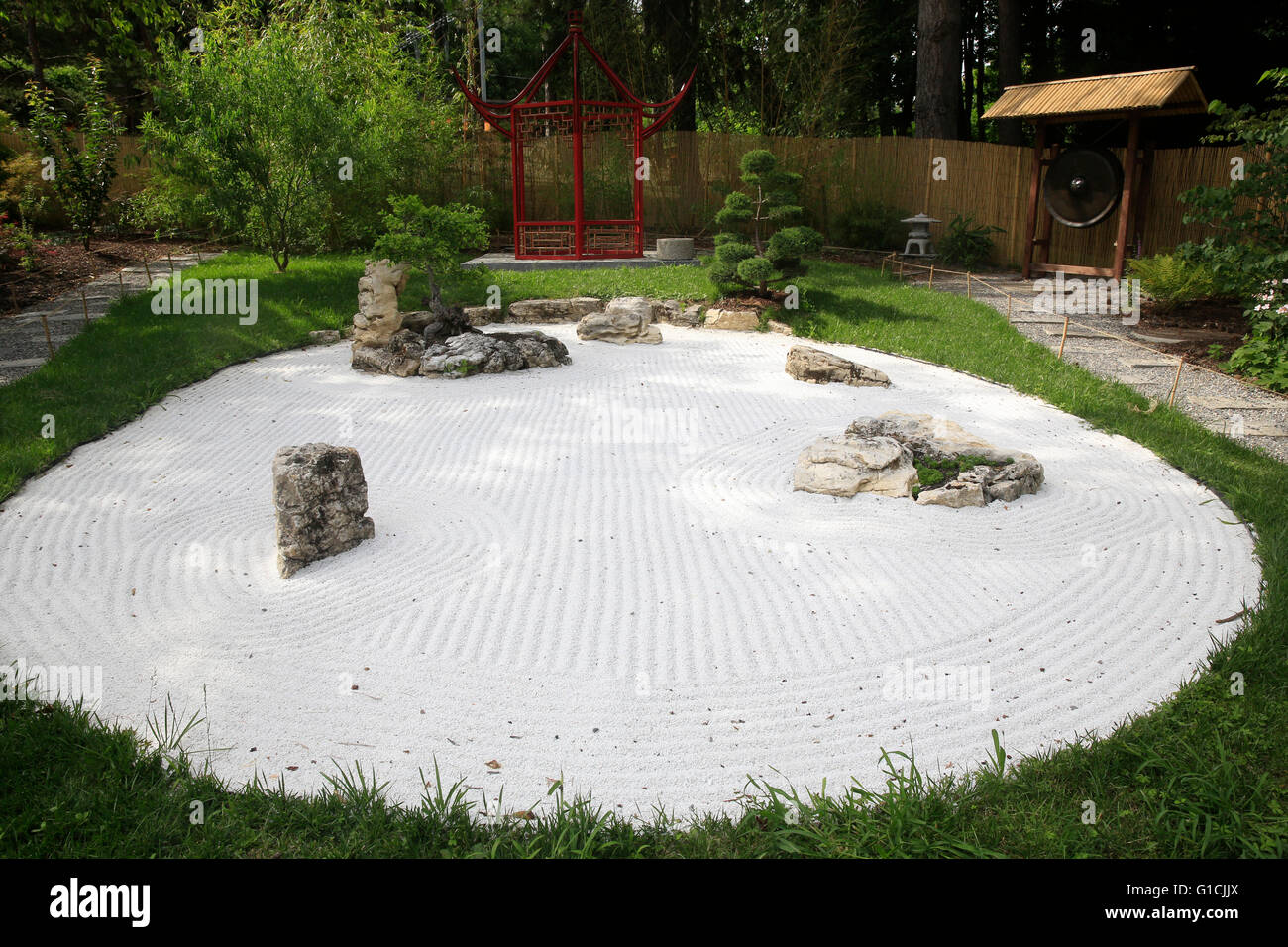 Botanical Garden of the City of Geneva.  Japanese zen garden.  Switzerland. Stock Photo